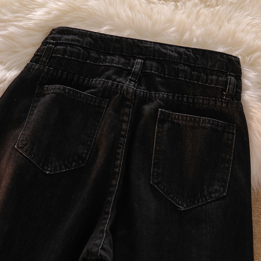 Korean Celana Panjang Hitam Jeans/Highwaist Straight Loose Jeans/Celana Jeans Wanita