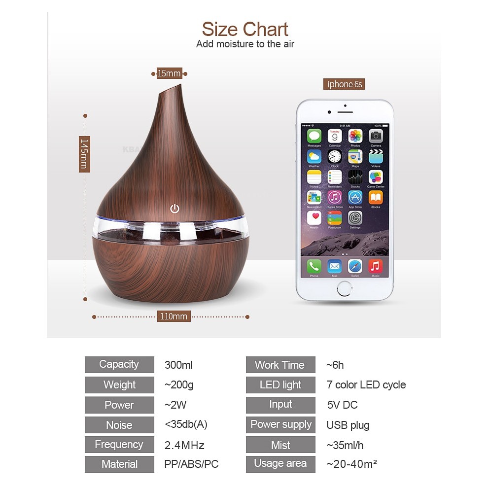 Taffware Humidifier Diffuser Aromaterapi Wood Grain 300ml (Humi K-H98) - Yellow &amp; Brown