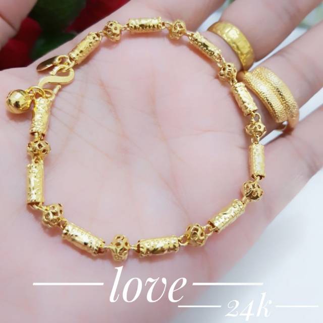 Set gelang tangan dan cincin dilapisi mas 24 k