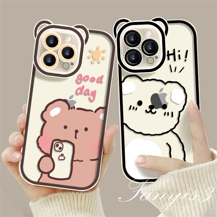 Compatible For iPhone 14 13 12 11 Pro Max X XR Xs Max 8 7 6 6s Plus SE 2020 Soft Case Pelindung Desain Telinga Beruang Rakun Untuk