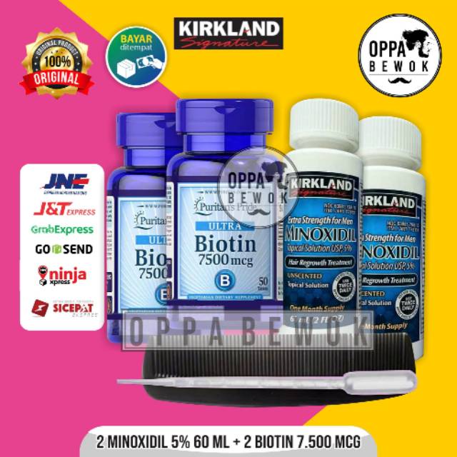 MINOXIDIL BIOTIN 7500 PAKET DOBEL COMBO TERMURAH (penumbuh brewok rambut alis jenggot kumis)