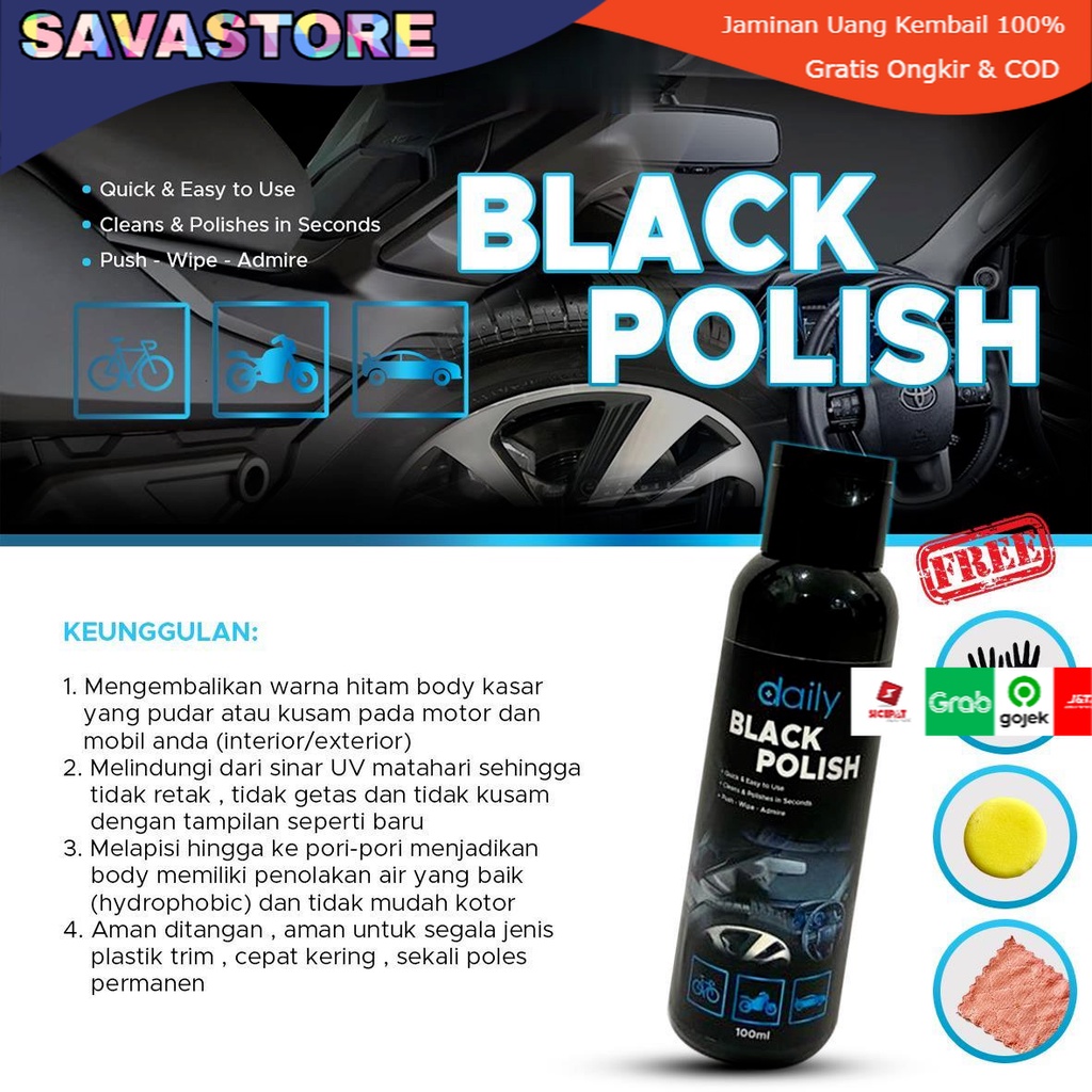 POLES BODY DASHBOARD KENDARAAN MOBIL DAN MOTOR DAILY BLACK POLISH CAIRAN PENGHITAM PERMANEN PREMIUM