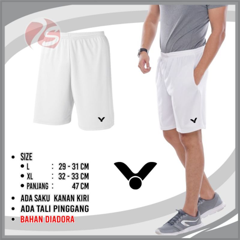 Celana pendek putih badminton tenis voli pingpong training pendek putih bulutangkis murah celana pendek pria bagus ada saku kanan kiri resleting bawahan olahraga pria short white kolor putih tes tni polisi celana polos putih kantong resleting celana pria-victor