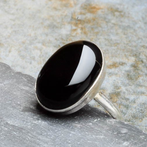 [JS801] Natural Black Onyx Ring 925 Sterling Silver 2.67gr Sz7.5