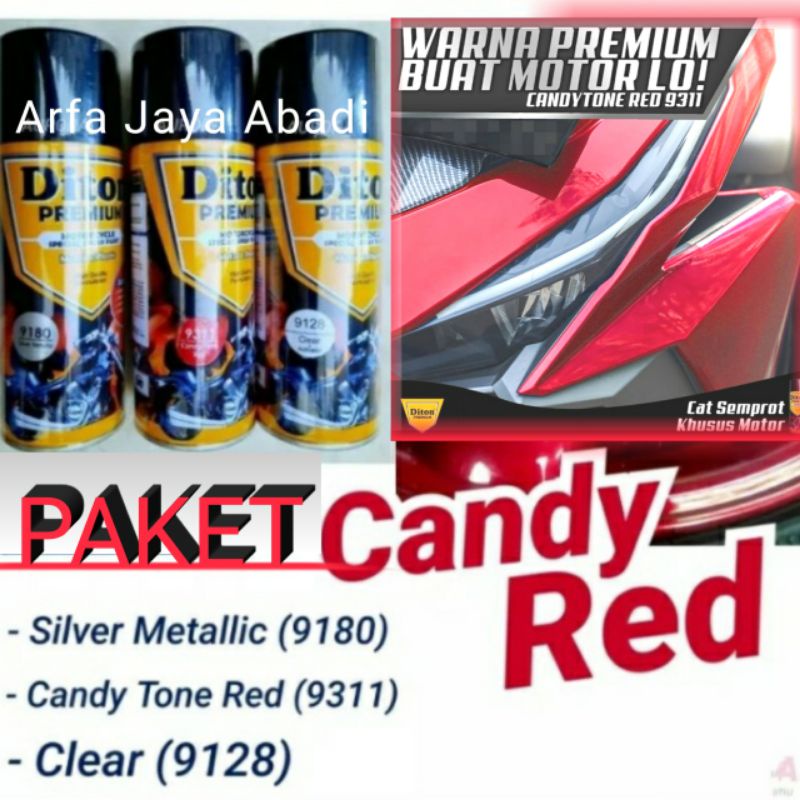 PAKET Pilok Pilox DITON Premium 400 CC Silver Metalik+ Candy Red Merah + Clear Activator Gloss Mengk