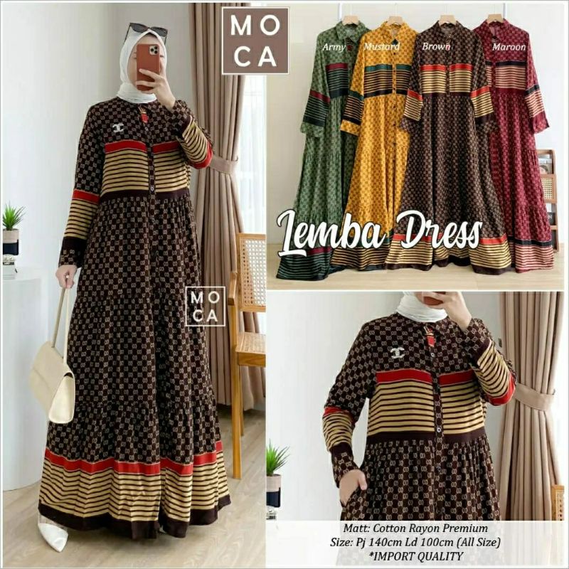 Lemba Dress, GAMIS MUSLIM CANTIK FIT XL LD 100 BAHAN KATUN RAYON PREMIUM KANCING AKTIF TERMURAH OOTD