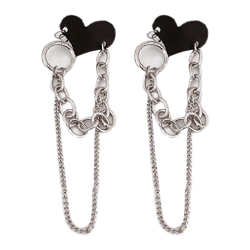 Anting Rantai Panjang Bentuk Hati Warna Hitam Gaya Vintage Untuk Perempuan
