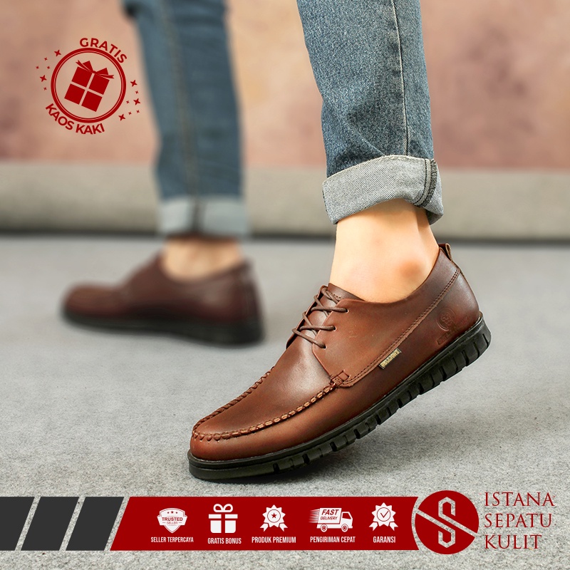 Sepatu Undangan Kulit Pria Kantor Kerja Kondangan Coklat Tali Pesta Kondangan Kulit Asli Cibaduyut C