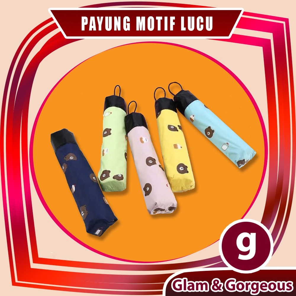 Payung Motif Beruang Lucu PY01 Payung Serbaguna Untuk Hujan atau Panas