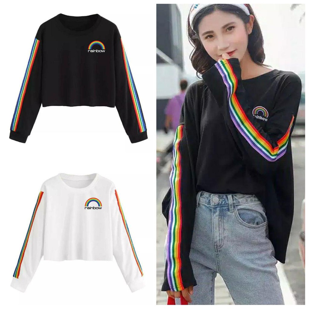 NR18 Kaos Crop Anak Remaja Pelangi Stripe 10-15THN 2WARNA / SP / Tshirt Anak Abg / Baju Anak Kpop
