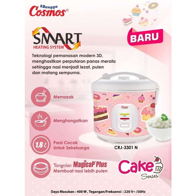 Magic Com Cosmos 3301 N 1,8 Liter Teflon 3 in 1 Garansi Resmi