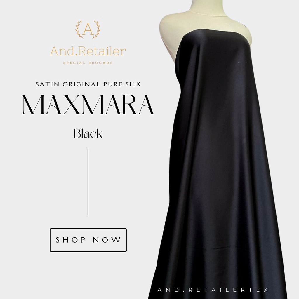 Kain satin Maxmara Pure Silk Original warna Hitam Black