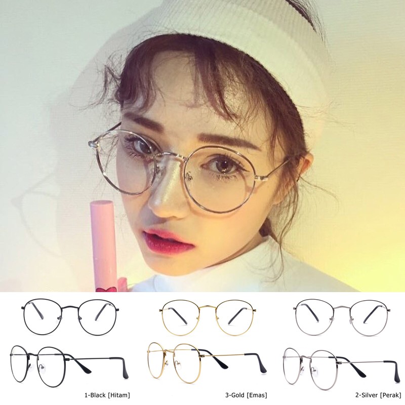 rowling(14-3)Kacamata Lensa Rangka Transparan Retro Vintage Metal Frame Eyeglasses Kacamata Fashion