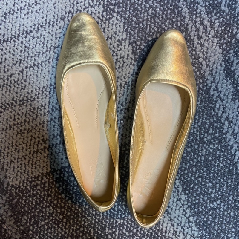 zara gold flat shoes
