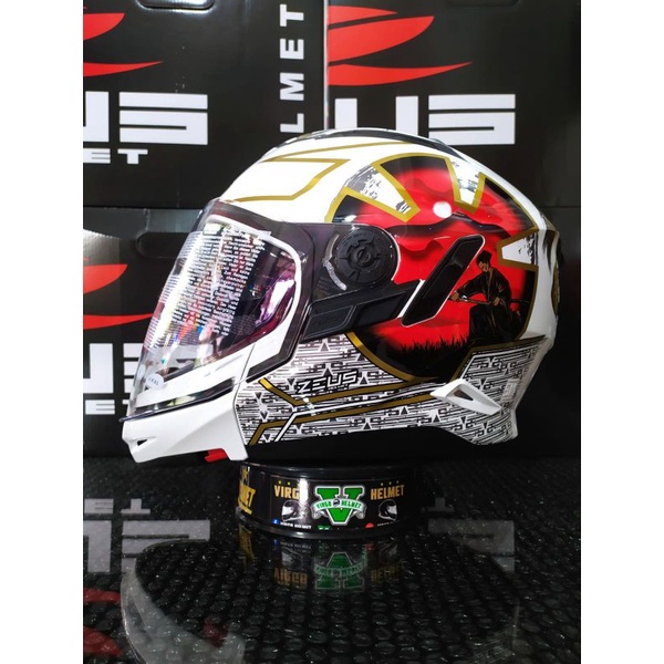 ZEUS HELM ZS 613C AJ20 MODULAR  WHITE RED ZS613 C MUZZLE