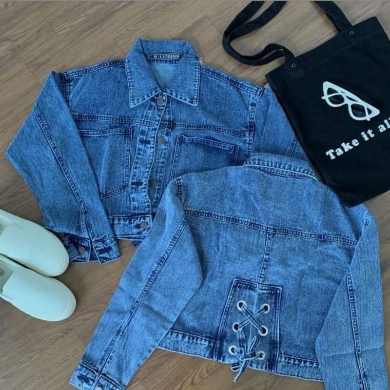 AFAREEN - Jacket Crop Jeans Wanita Jaket Jeans Denim Ld 104 cm