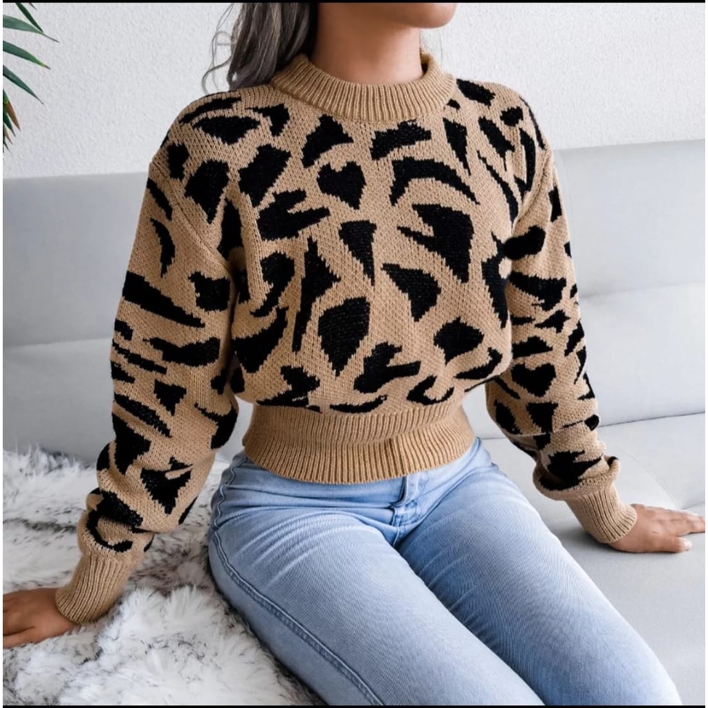 premium sweater krop leopard D110