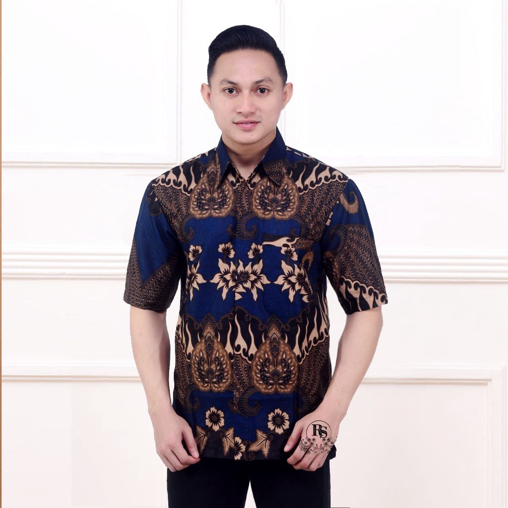 Kemeja Batik Pria Lengan Pendek Katun Primis Premium Halus M L XL XXL Baju Batik Pria Lengan Pendek HRB026 motif TERBARU Kode 002 Big Size M L XL XXL Reguler Fit Seragam