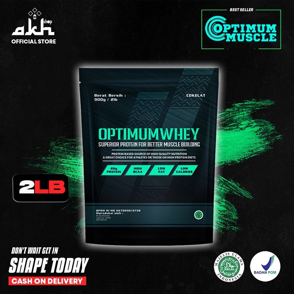 Promo Susu Optimum Whey Protein Cokelat 2LB/900g  + Bonus / Suplemen fitness / Pembentuk Otot / Defi