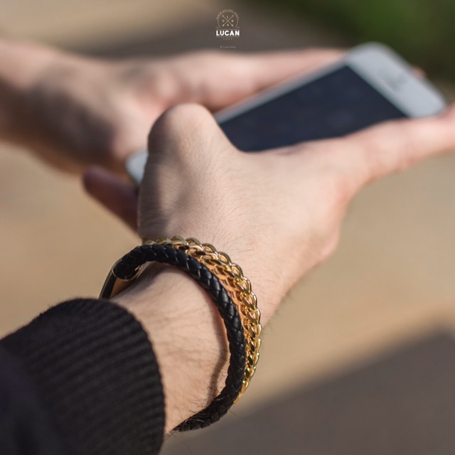 LUCAN - Gold Shackle Gelang Kulit Pria Gelang Cowok Stainless Premium Keren Shackle Series