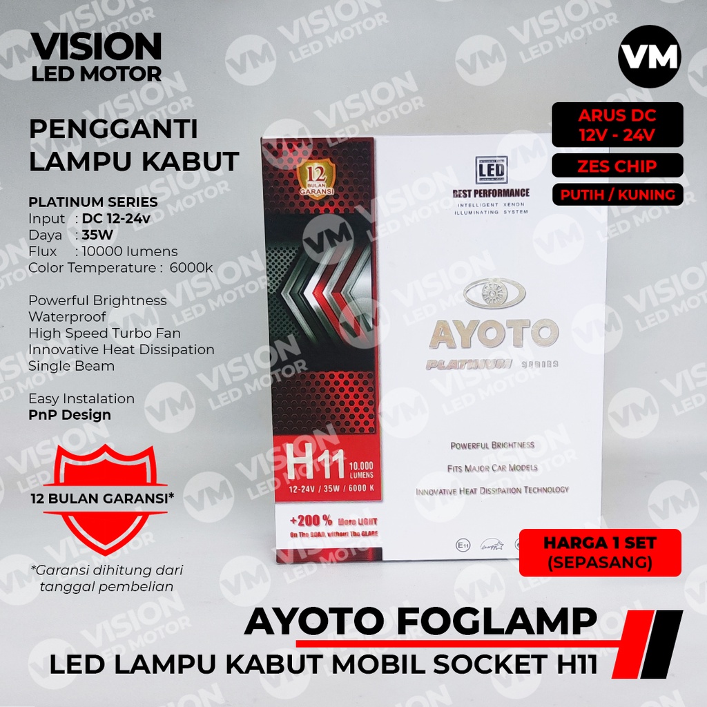 [AYOTO] LAMPU KABUT (FOGLAMP) H11 LED MOBIL (UNIVERSAL UNTUK MOBIL SOCKET H11)