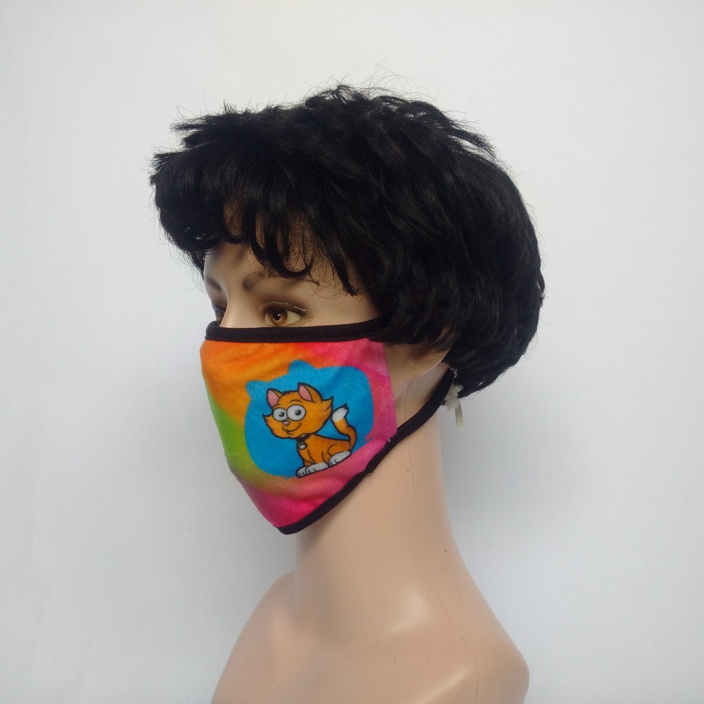 Masker Kain 3 Lapis - ply Katun Motif kartun Kucing - Bahan Lembut
