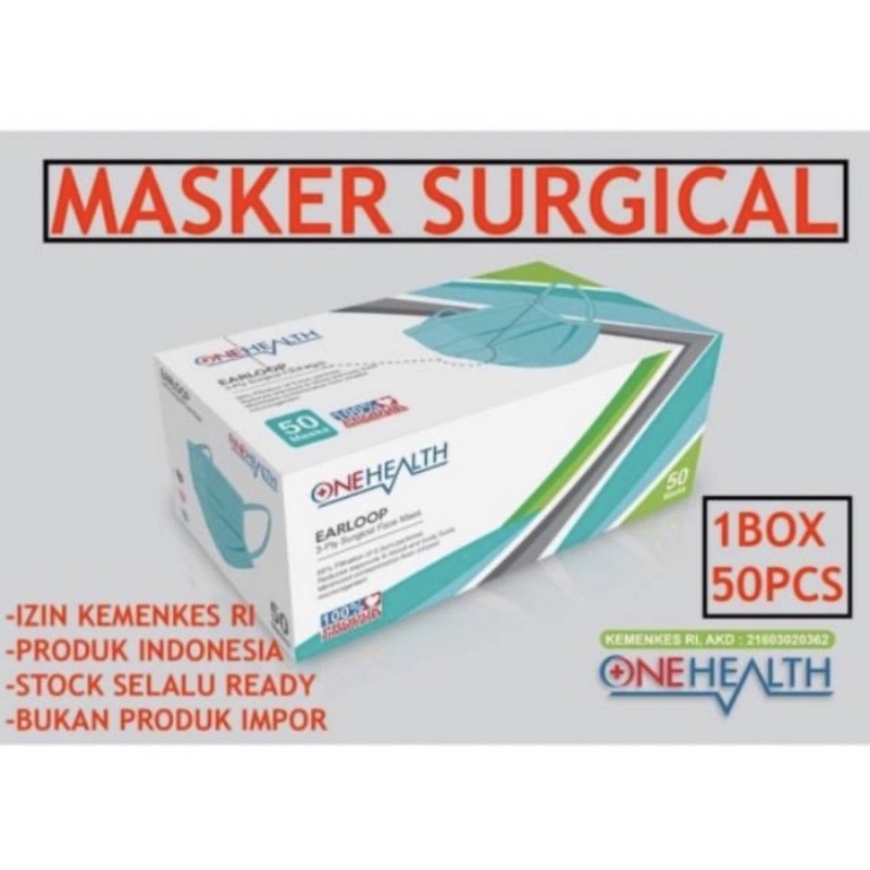 MASKER MEDIS EARLOOP ONEHEALTH (HARGA PER BOX ISI 50 PCS)