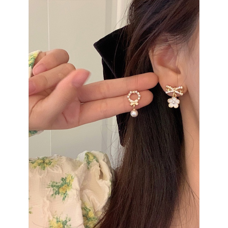 Anting Tusuk Gantung Wanita Desain Geometri Hias Mutiara Gaya Korea Untuk Hadiah 2022