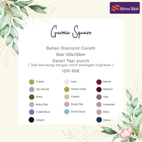 Garnia Square Nibras Hijab 17 Variasi Warna / Square Instan Jilbab Hijab Segiempat Segi Empat Polos-8