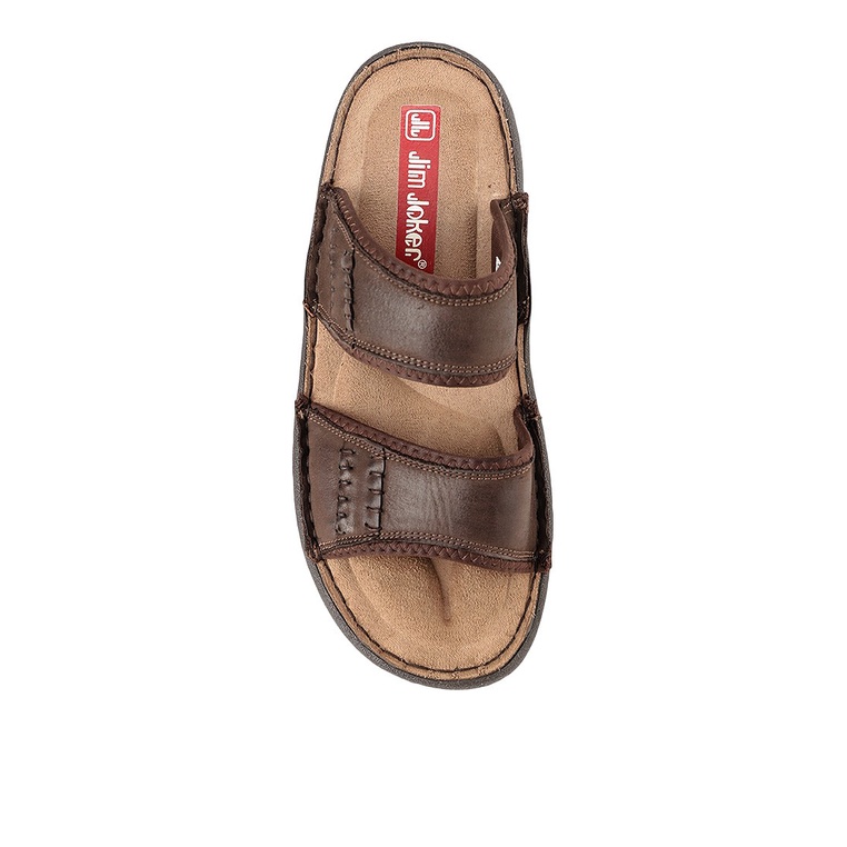 SANDAL CASUAL JIM JOKER PRIA ORIGINAL SLIDE KULIT BRANDED COKLAT JJ01