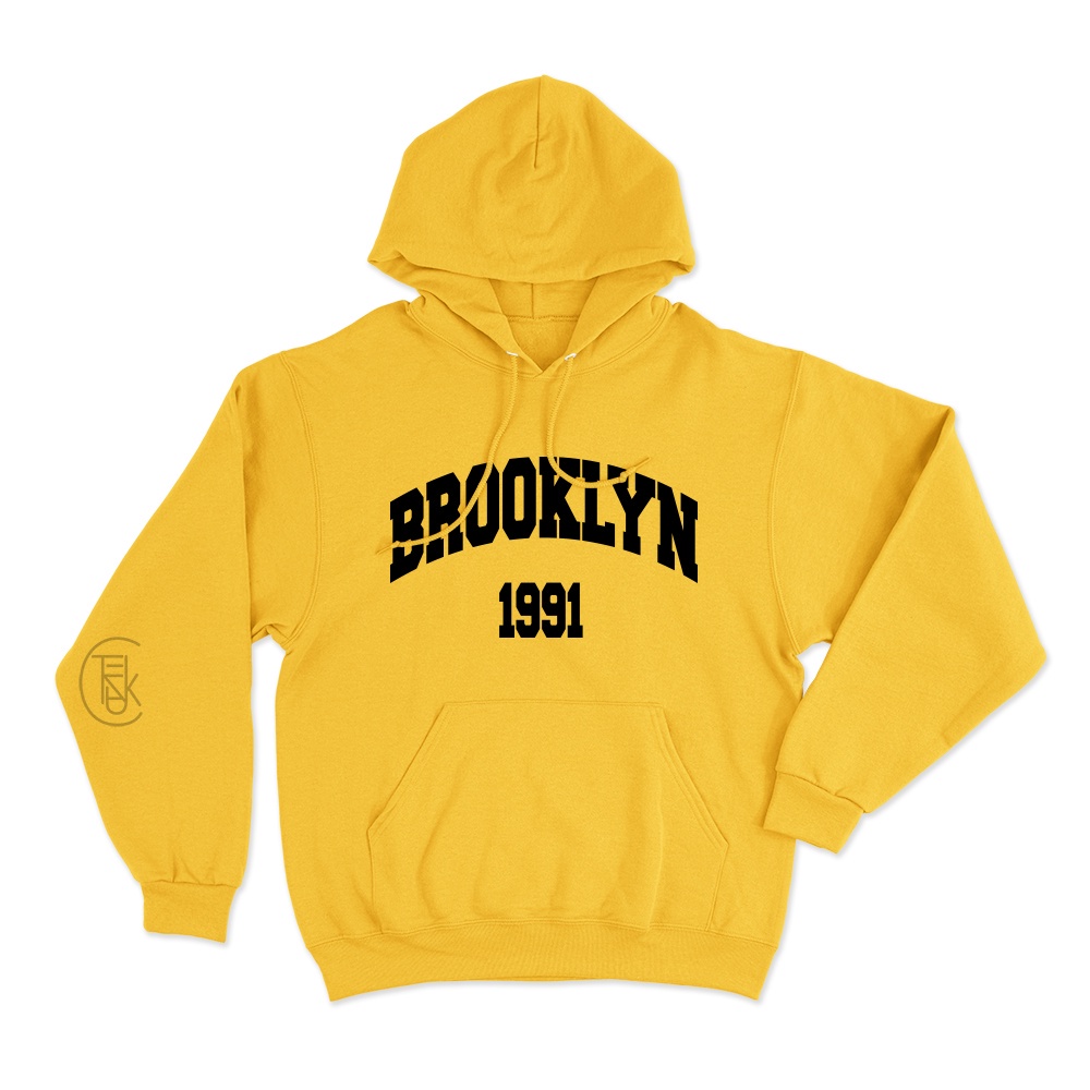 Sweater Hoodie korean pria premium BROOKLYN 1991 sablon coklat dan putih M -XXL fashion kualitas dis