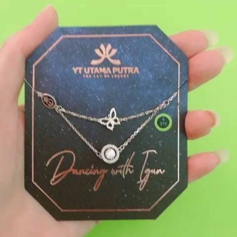 Kalung dan gelang dancing stone ivan gunawan double layer love dan bulat kupu YT kadar 375/8k