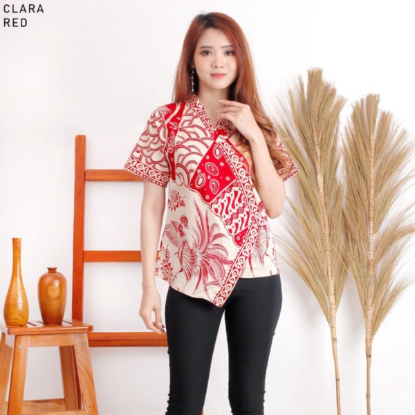 Promo Clara Top Jumbo - Atasan Batik Jumbo Wanita Blouse Wanita - Merah Limited