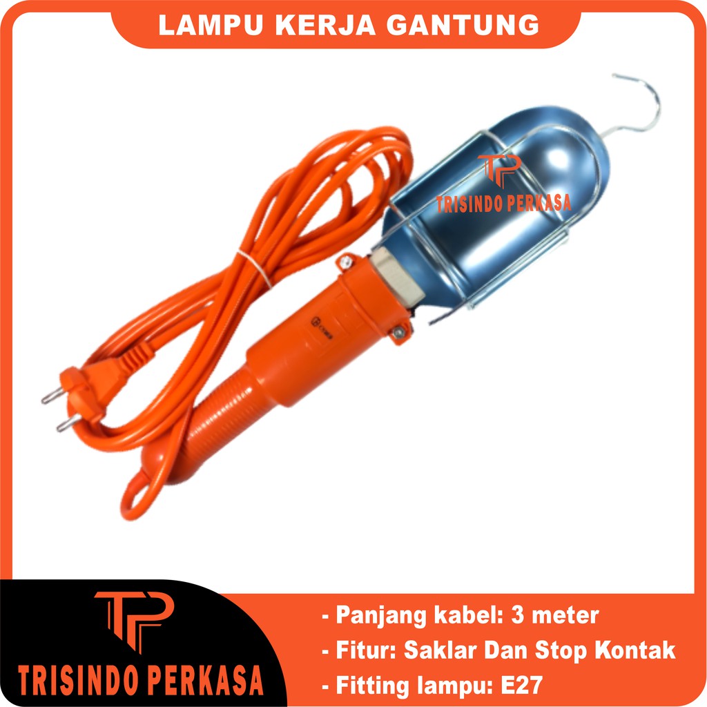 Lampu Kerja Gantung 3 Meter 3m E27 / Lampu bengkel industri / Portable hand Lamp INCLUDE STOP KONTAK