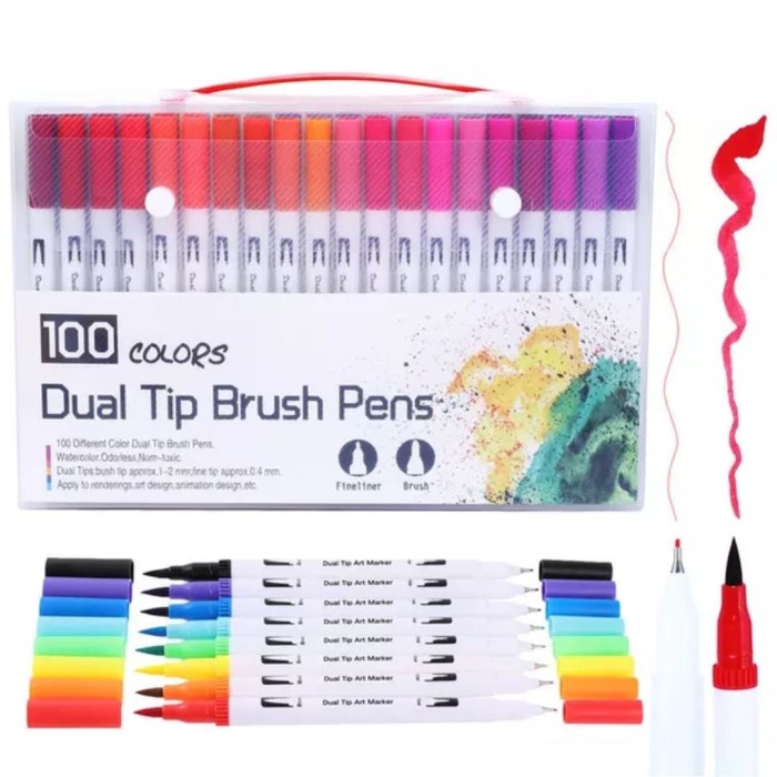 

kaligrafi-perlengkapan- brush pen set 100 color -perlengkapan-kaligrafi.