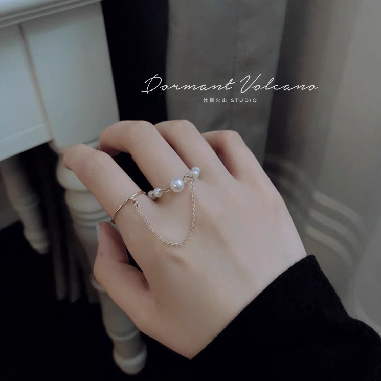 YEEZII Cincin Rantai Adjustable Hias Mutiara Zircon Gaya Korea Untuk Wanita