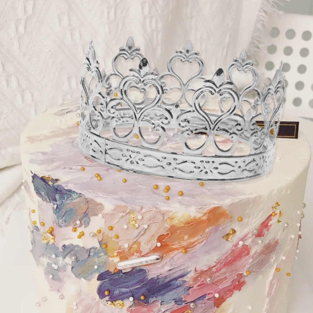 1pc Mahkota Tiara Mini Hollow Handmade Dekorasi Kue Ulang Tahun / Pernikahan