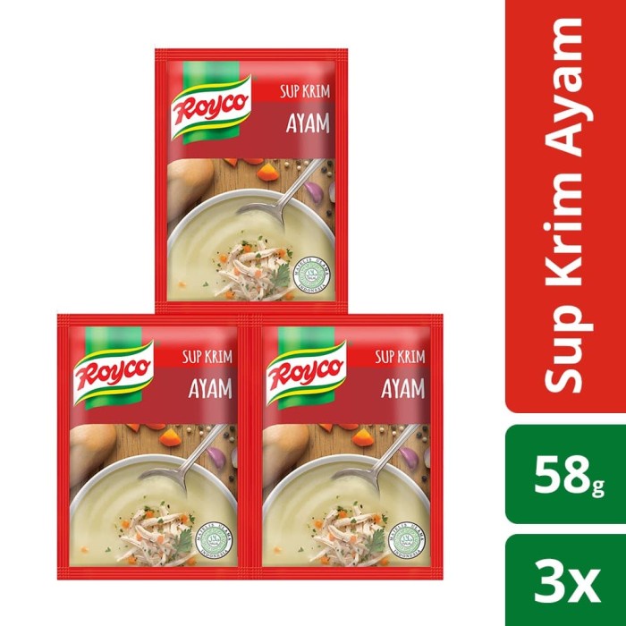

Instan-Masak-Bumbu- Royco Sup Krim Ayam 58G Isi 3 -Bumbu-Masak-Instan.