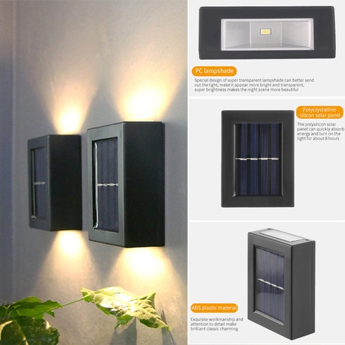 ANBOLT LAMPU TENAGA SURYA Lampu Solar Outdoor Minimalis Led Wall Ligh 2 LED Lampu kuning terpasang di pagar untuk menambah keindahan
