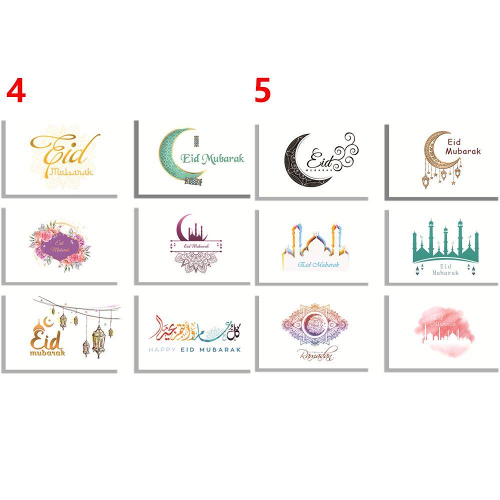 Solighter 6pcs/set Kartu Eid Mubarak Dengan Amplop Kareem Party Gereja Ramadan Greeting Card