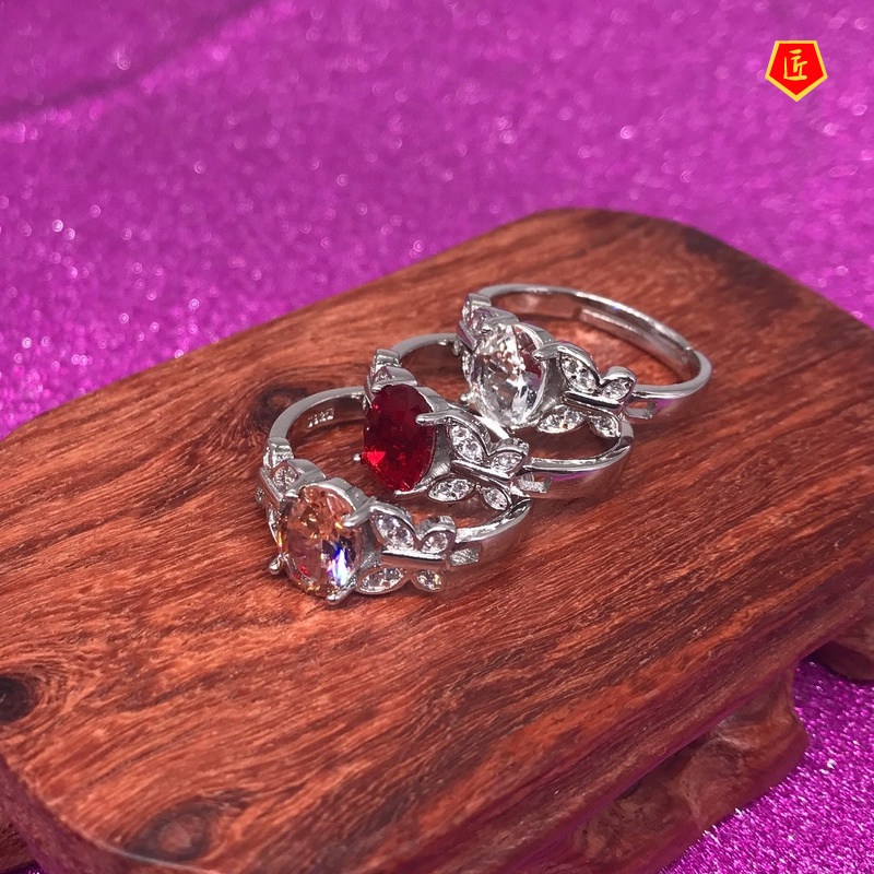 [Ready Stock]Ruby Butterfly Ring Female Korean Fashion High-End