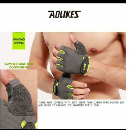 sarung tangan AOLIKES 112 half finger gloves gym fitness padding glove sport lifting weights