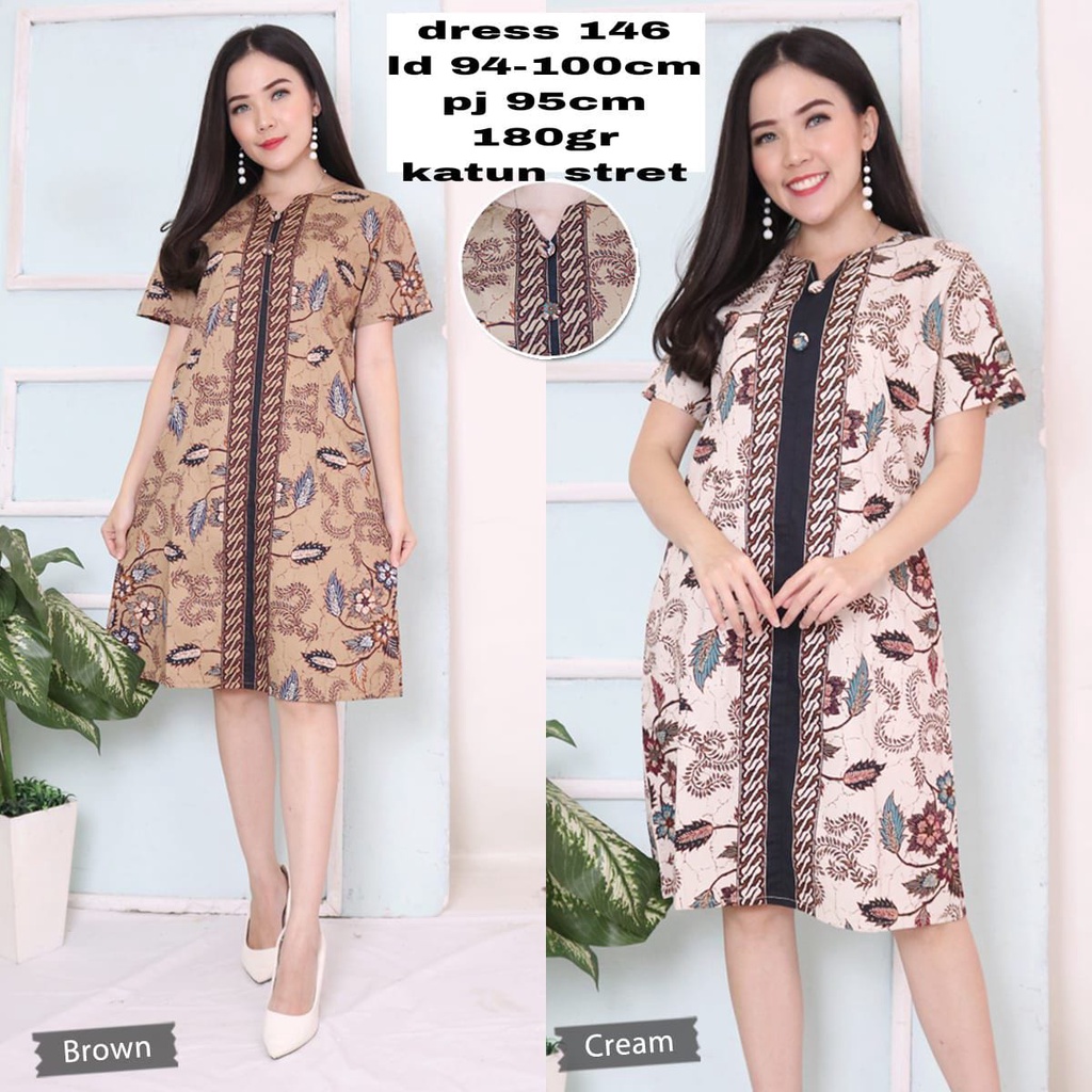 Dress Batik Katun/batik Kombinasi/model terbaru /katun stret/promo termurah