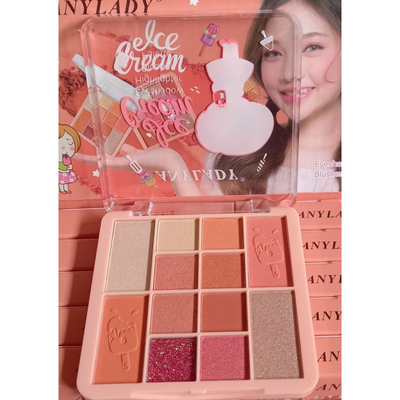 EYESHADOW DAN HIGHLIGHTER | BLUSH ON ANYLADY  ON ICE CREAM | Makeup Challenge 41 warna NO.832 | 742B