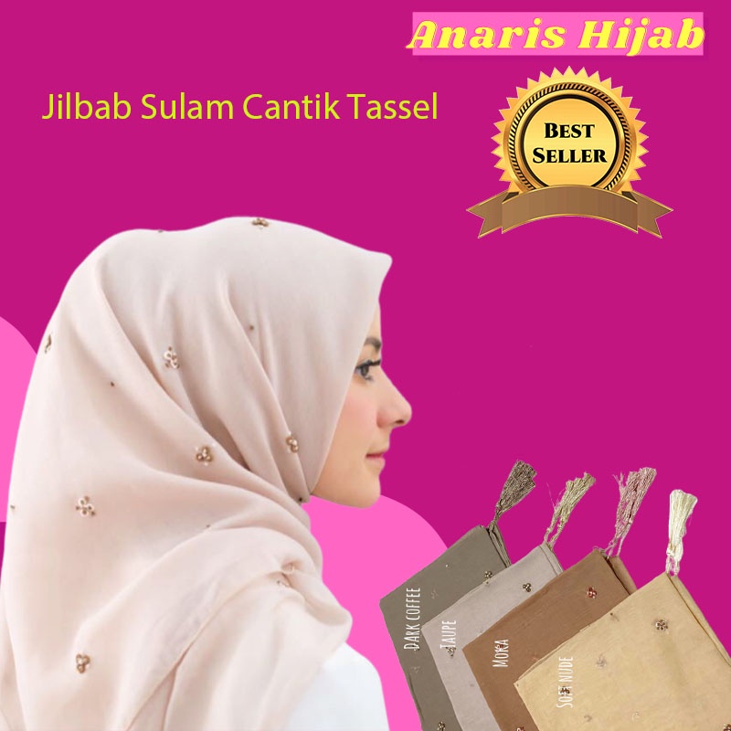Jilbab Paris Segi Empat Sulam Polos Tassel Kerudung Ori Remaja Hijab Segiempat Tasel  Fashion Muslim