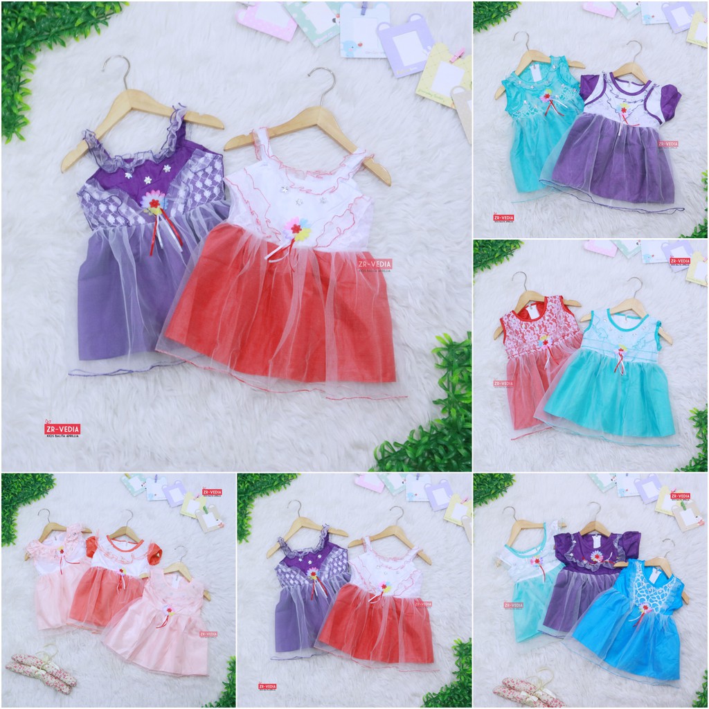 Gaun Bayi Uk. 0-12 bulan / Dress Bayi Anak Perempuan Murah Gaun Pesta Motif Polos Lengan Lucu