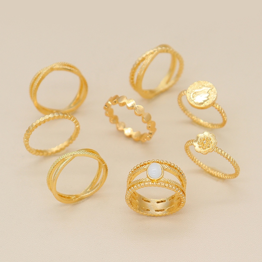 Set 8 Pcs Cincin Bahan metal Motif Bunga Salib Geometris Gaya Eropa Amerika