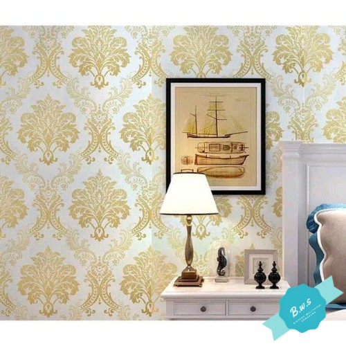 Wallpaper Sticker Dinding Motif Batik Putih Gold/Emas