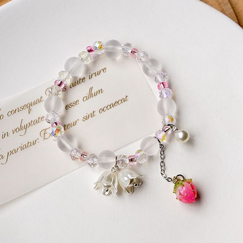 Gelang Manikmanik Kristal Warna Warni Bandul Desain Bunga Gaya Koreabohemian Handmade Untuk Wanita