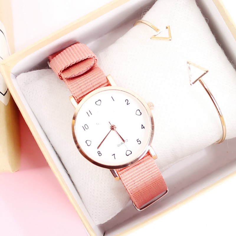 MARKAS J173 Jam Tangan Kanvas Wanita Jam Analog Cewek Elegan Wrist Watch